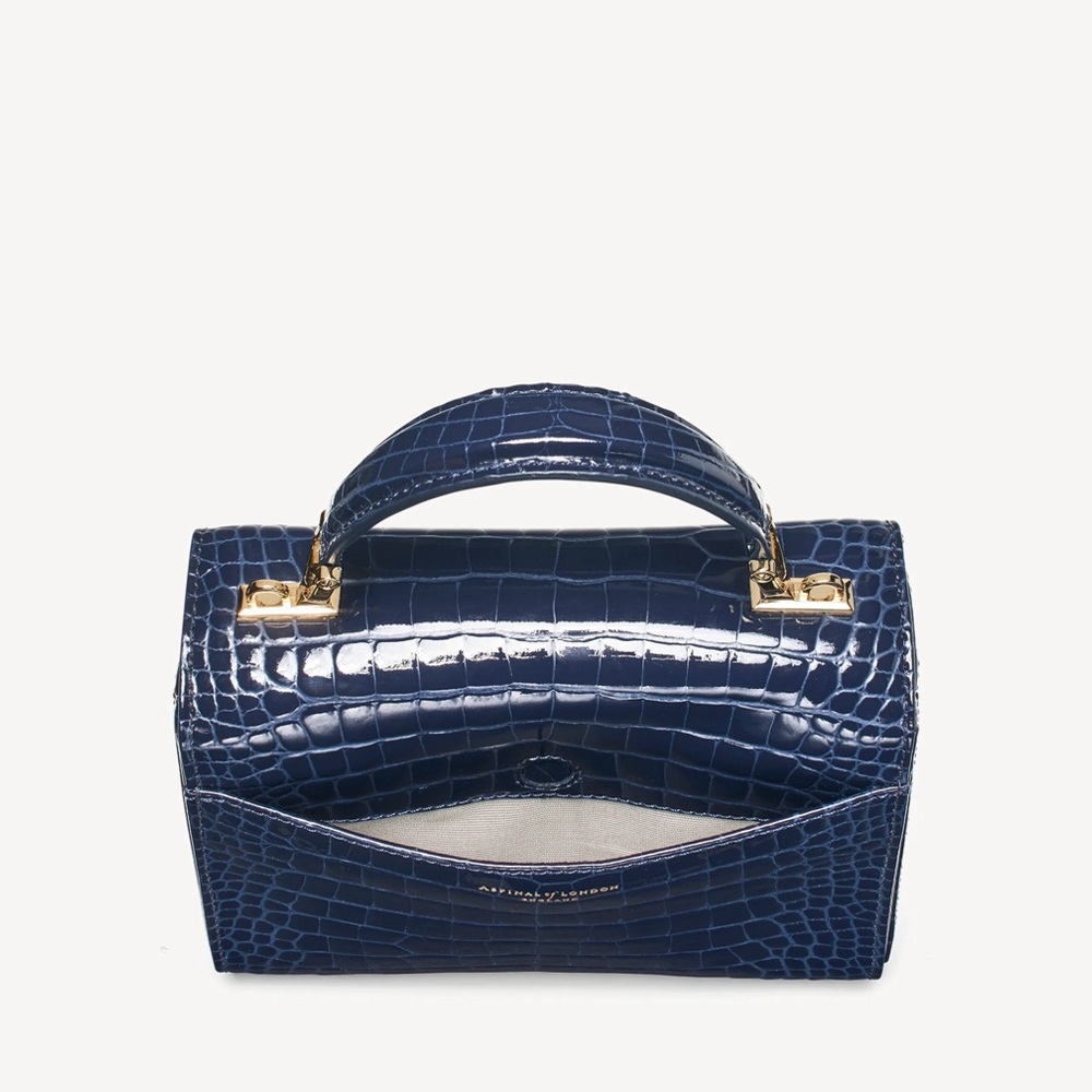 Aspinal of London Midi Mayfair Bag - Patent Croc with Chain Strap - Picture 4 of 5
